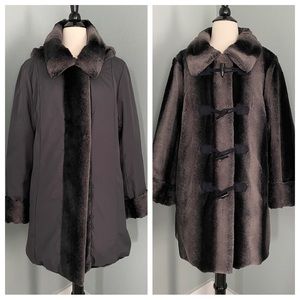 Dennis Basso Charcoal Gray Reversible Faux Fur Coat Size Medium